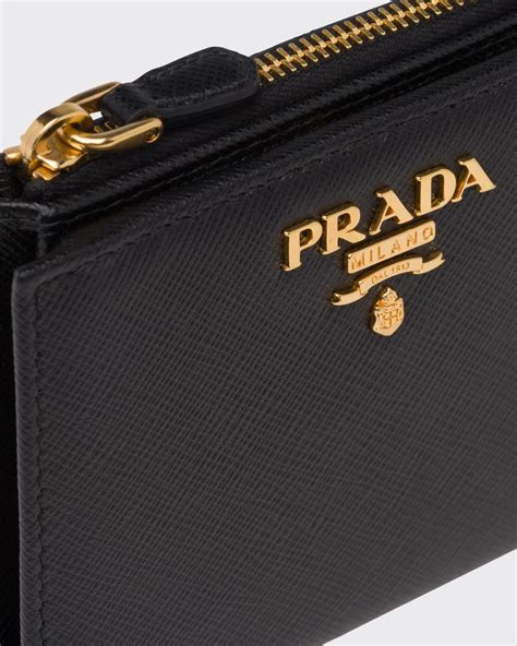 prada wallet saffiano leather small black|Prada small saffiano leather wallet.